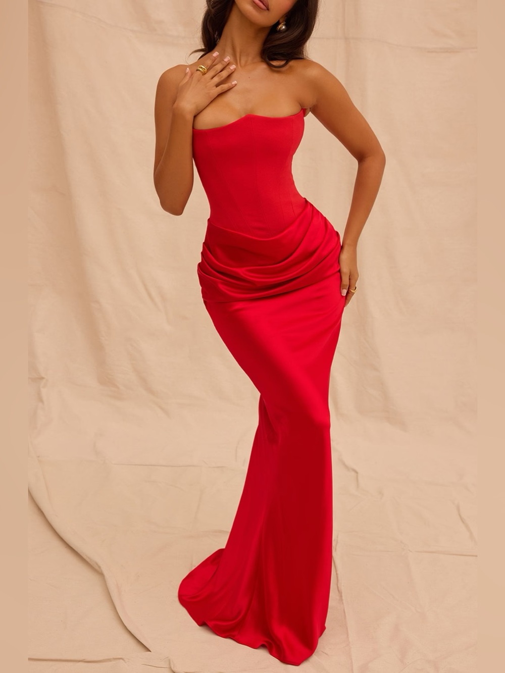 House of CB Persephone Scarlet Strapless Corset Maxi Dress - Size Small Plus Cup
